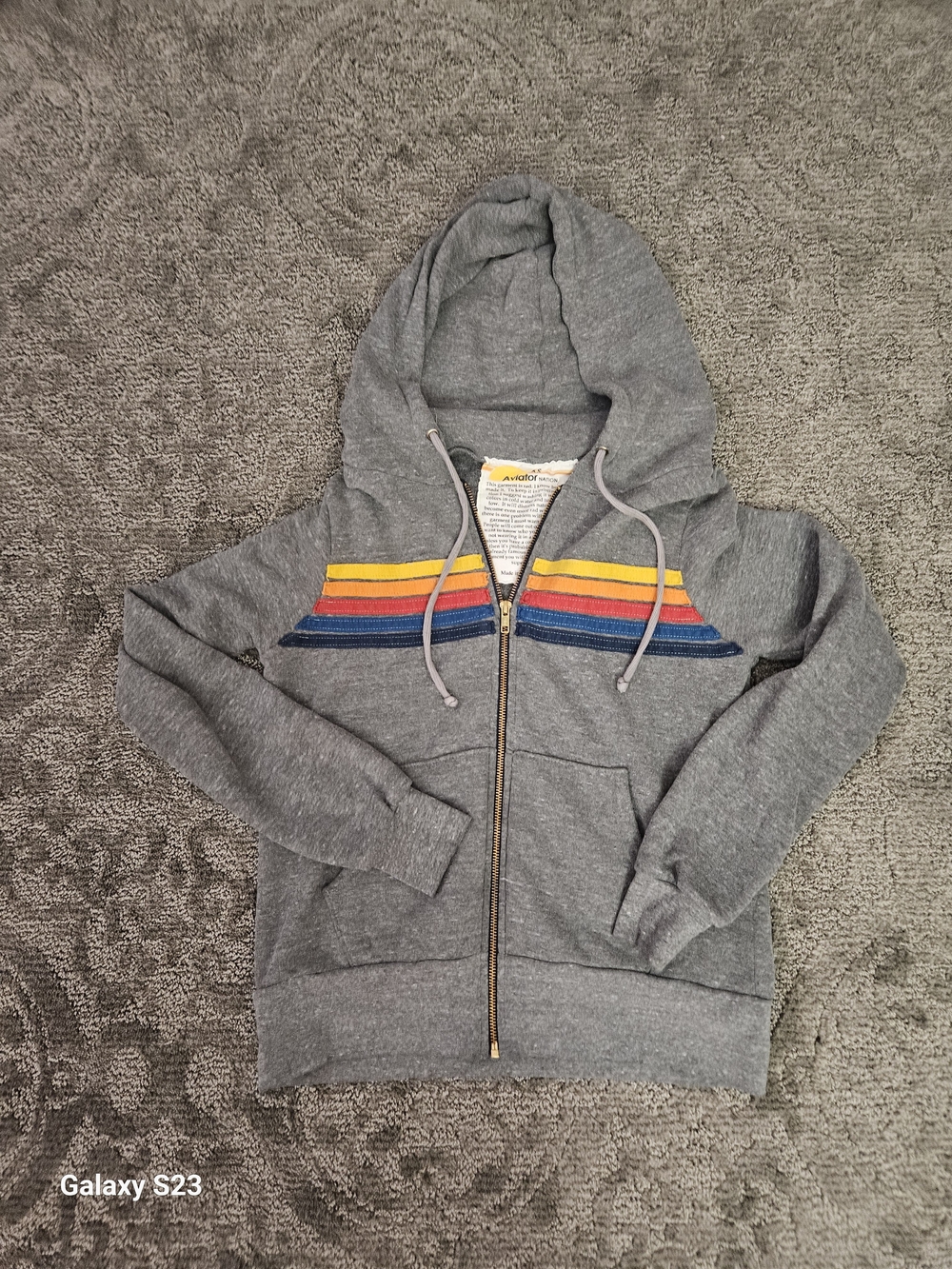Aviator Nation Charcoal Serape Rainbow Stripes Hoodie Sweatshirt Zip Size XS USA